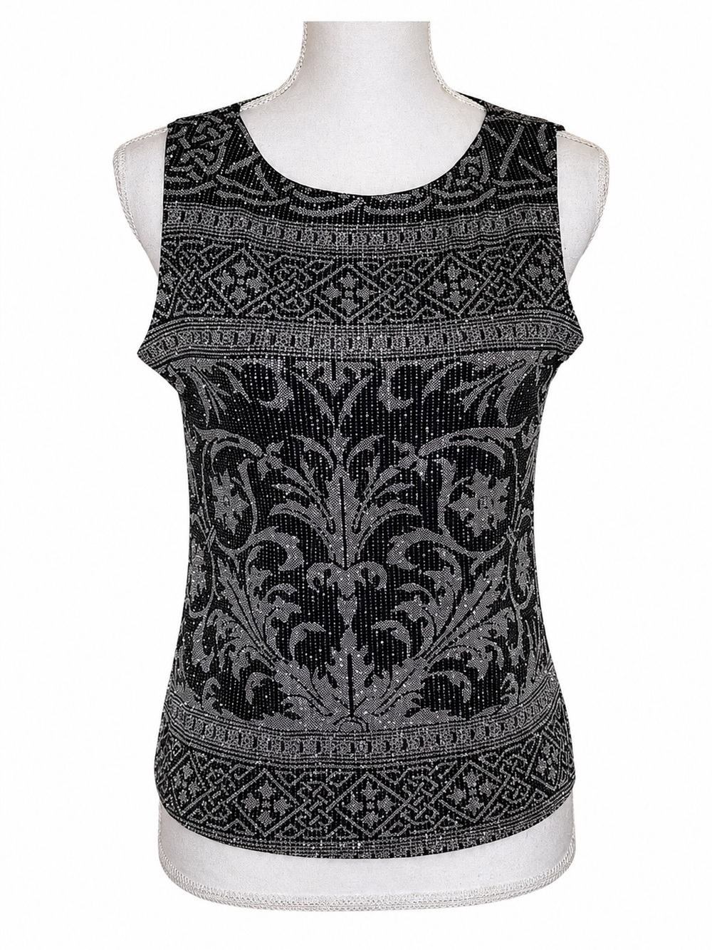 Alex Evenings Sparkle Sleeveless Top.  Black with silver sparkles. Petit Medium - Picture 2 of 7